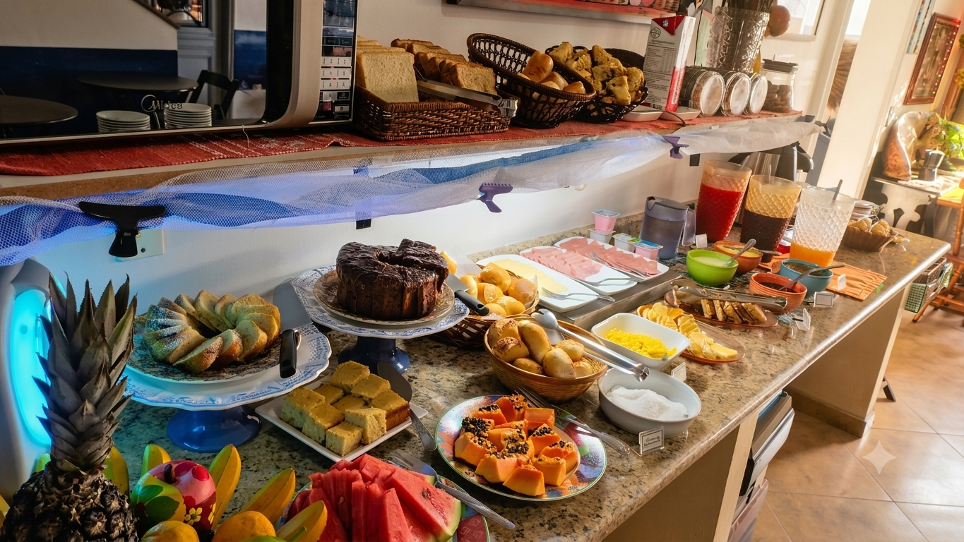 Buffet completo de café da manhã do Hotel Iracemar